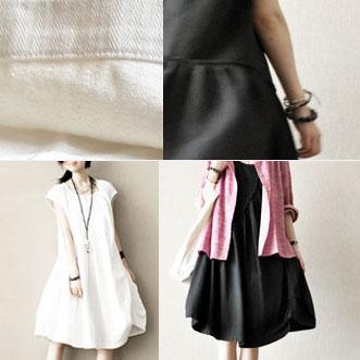 White cotton summer dress natural fit flare dress short sleeve sundress
