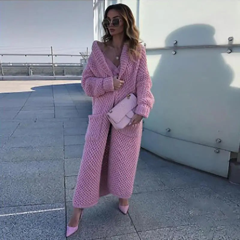 Turn Down Collar Knitted Cardigan PURPLE / S