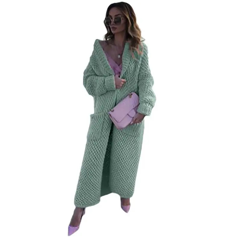 Turn Down Collar Knitted Cardigan Green / S