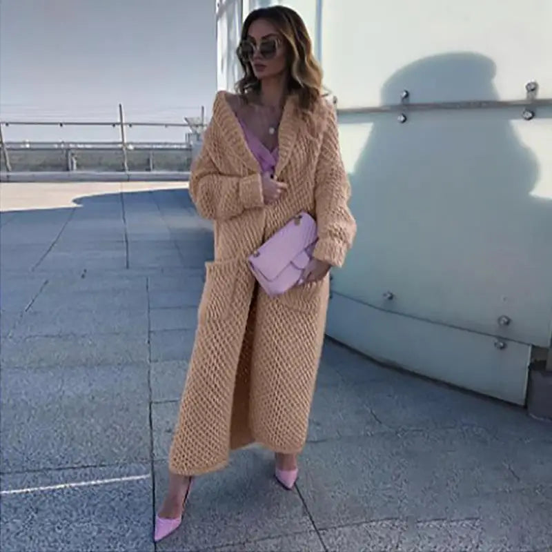 Turn Down Collar Knitted Cardigan Khaki / S