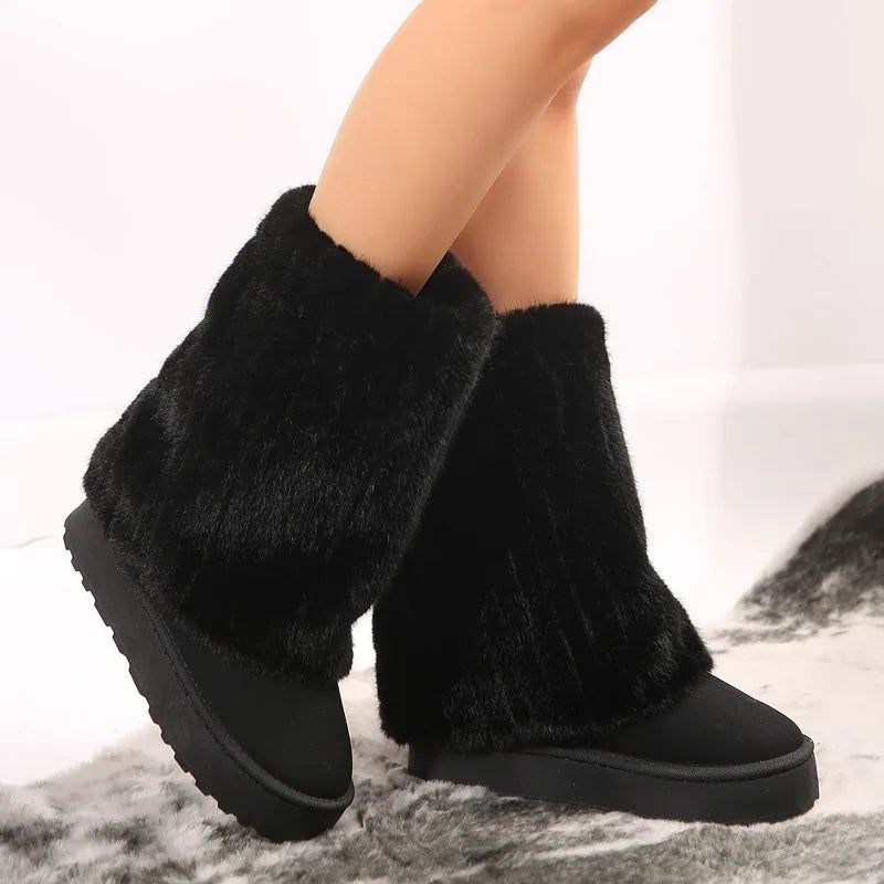 Plush Faux Fur Warm Thick Soled Furry KneeHigh Outdoor Snow Boot