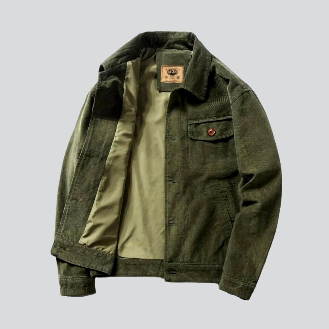 Collared Button-Front Corduroy Chest Pocket Trucker Jacket