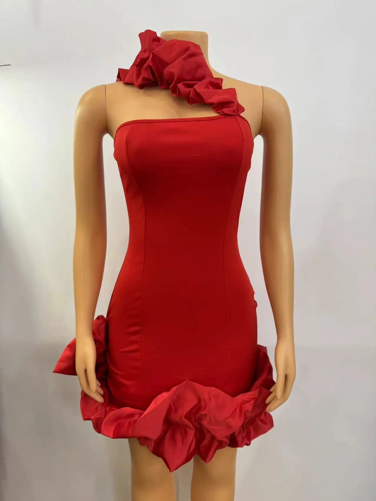 Elegant A-Line Backless One-Shoulder Red Party Dress
