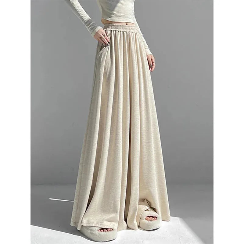 Soft High Waist Casual Wide Leg Pants APRICOT / M