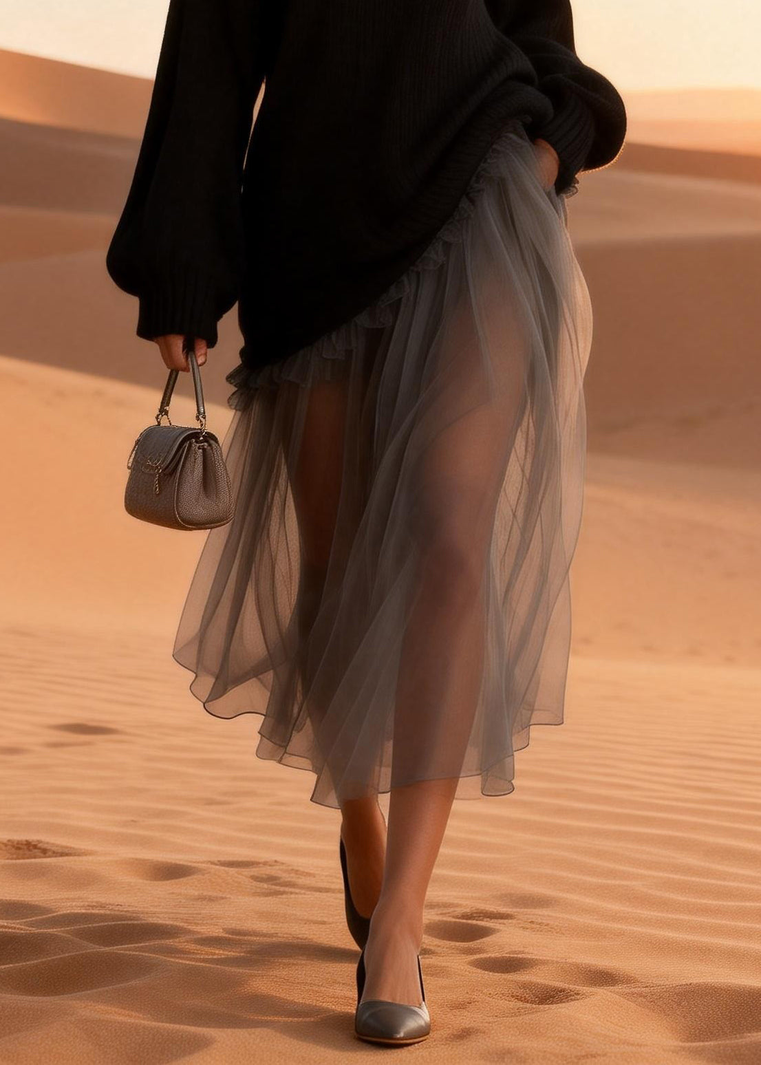 Women Black Turtleneck Knitted Cotton Patchwork Tulle Long Dresses Spring