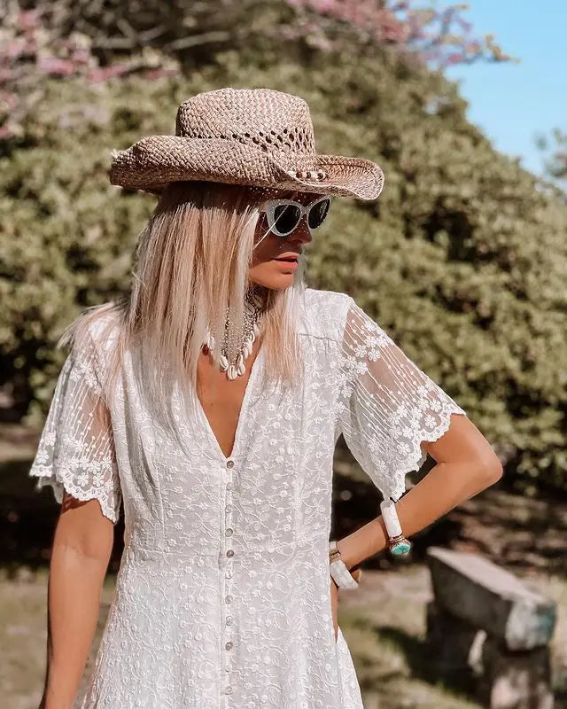 Bohemian Spaghetti Strap Floral Lace Beach Maxi Dress