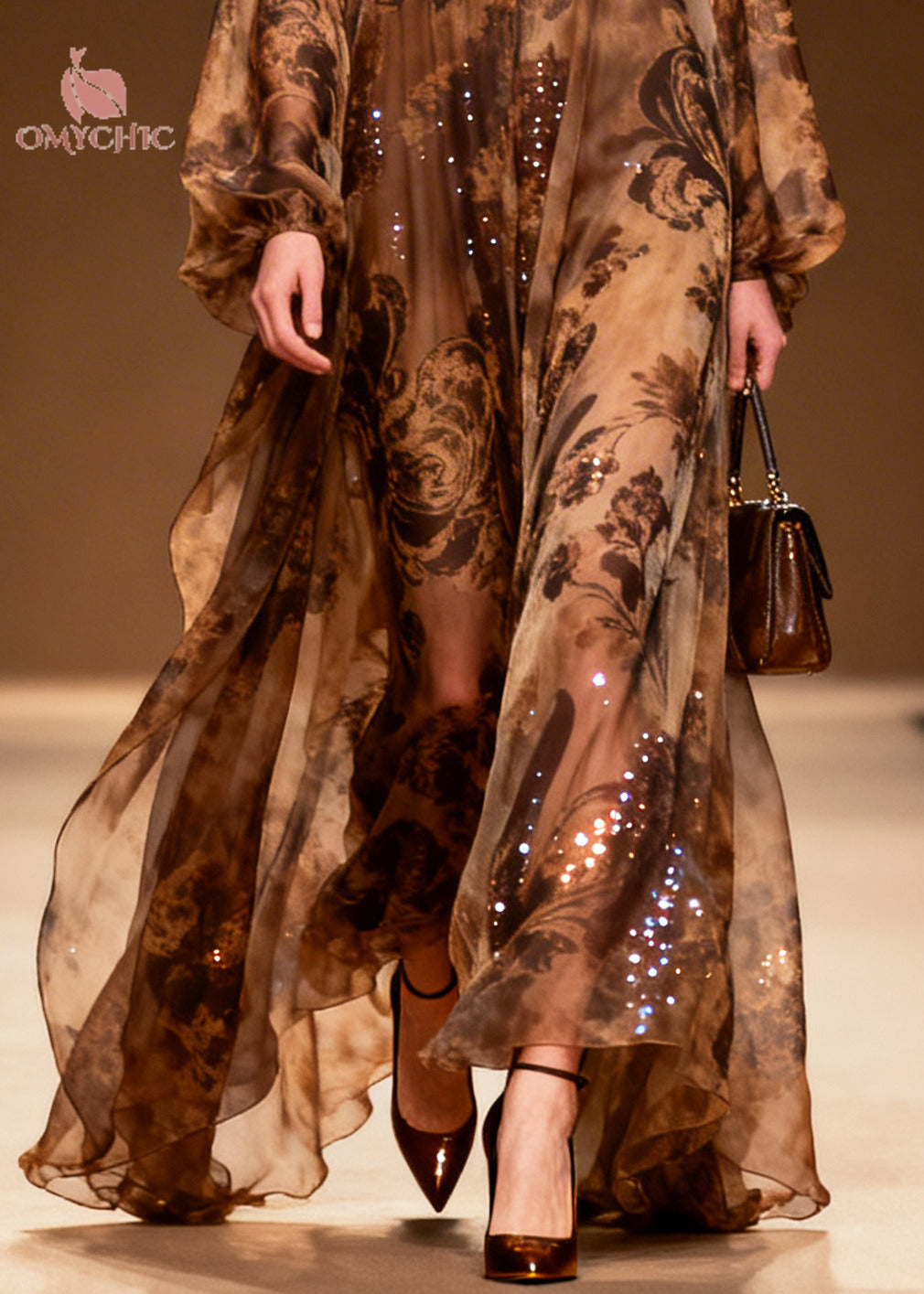 Women Coffee Print Sparkly Silk Vestidos Dresses Summer