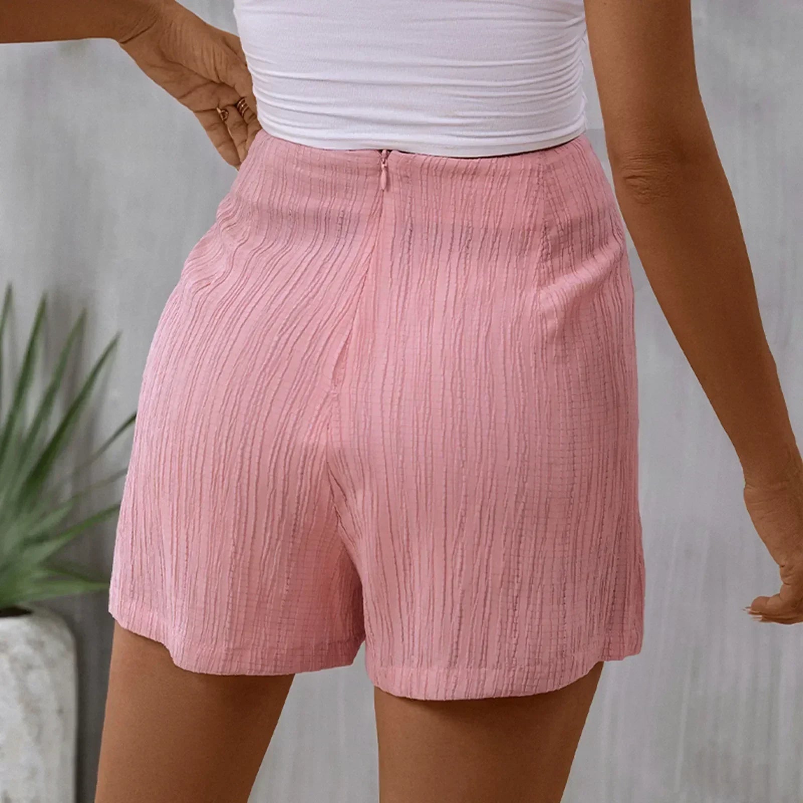 Beach Skirt Casual Zippered High Waisted Textured Short