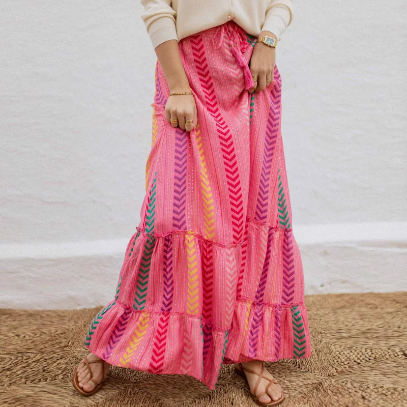 DressBetty - Elegant High Waist Vintage Patterned Print Boho Long Maxi Skirt