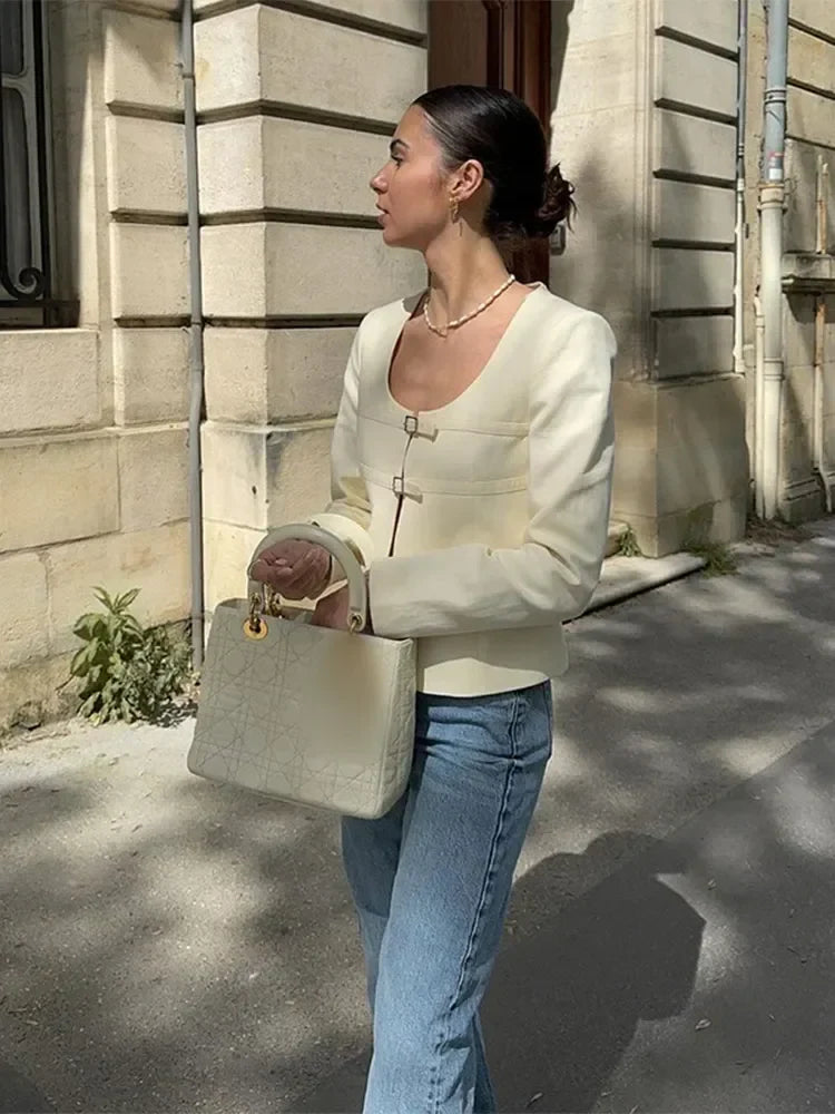 Elegant Singlebreasted Short Fashion Uneck Long Sleeve Solid Slim Coat