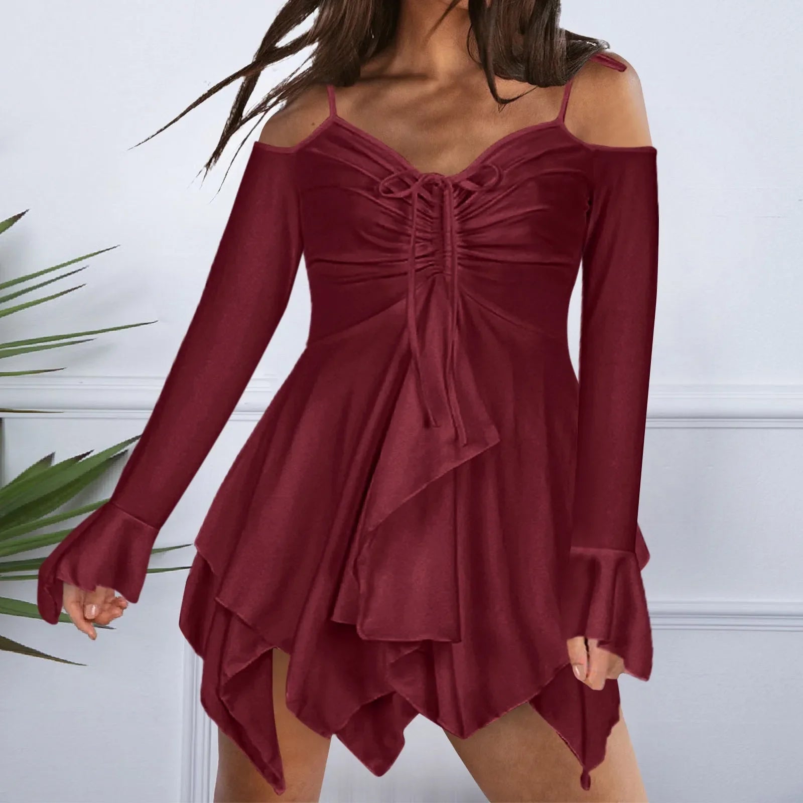 Elegant V TieUp Summer Casual Short Sleeve Sling Party Sexy Off The Shoulder Mini Dress