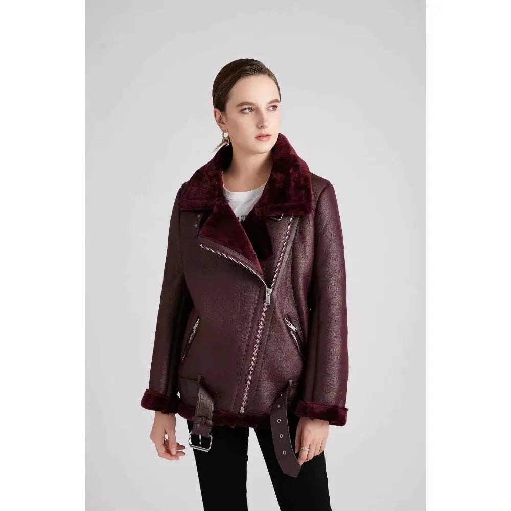 Fall Winter New Fur Integrated Thermal Faux Longsleeved Padded Warm Chic Jacket