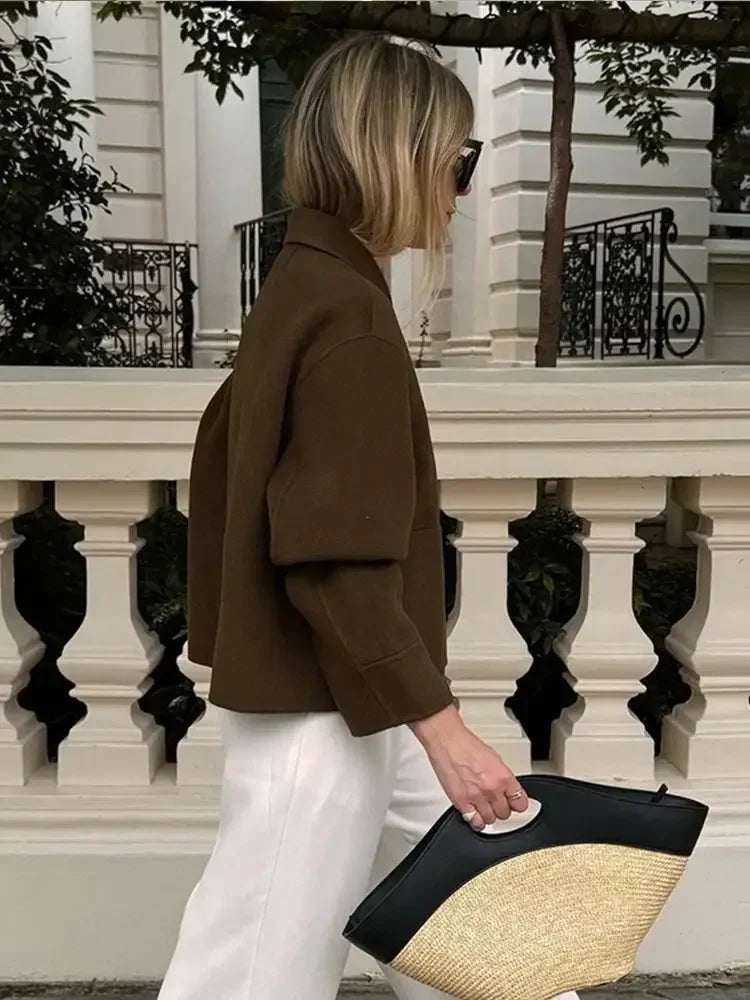 Fashion Wool Blends Lapel Short Elegant Solid Singlebreasted Long New Coat