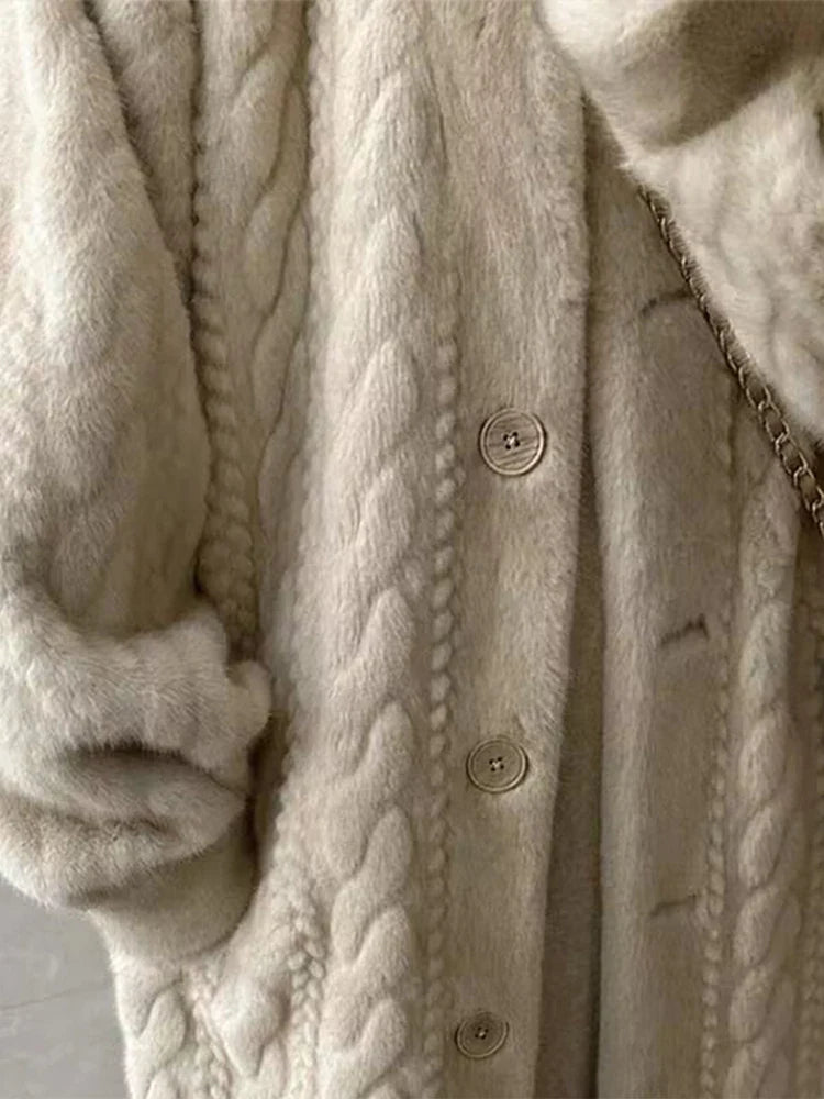 Women Fur Thickened Long Autumn Winter Vneck Thin Loose Casual Coat