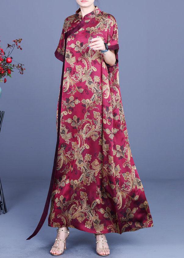 Women Green Print Silk Oriental Vacation Dresses Summer