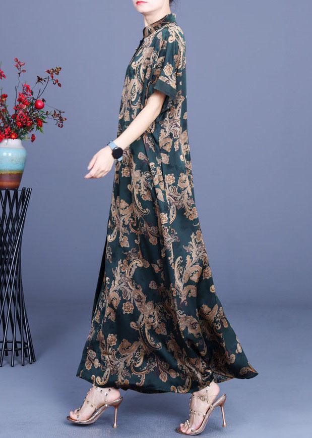 Women Green Print Silk Oriental Vacation Dresses Summer