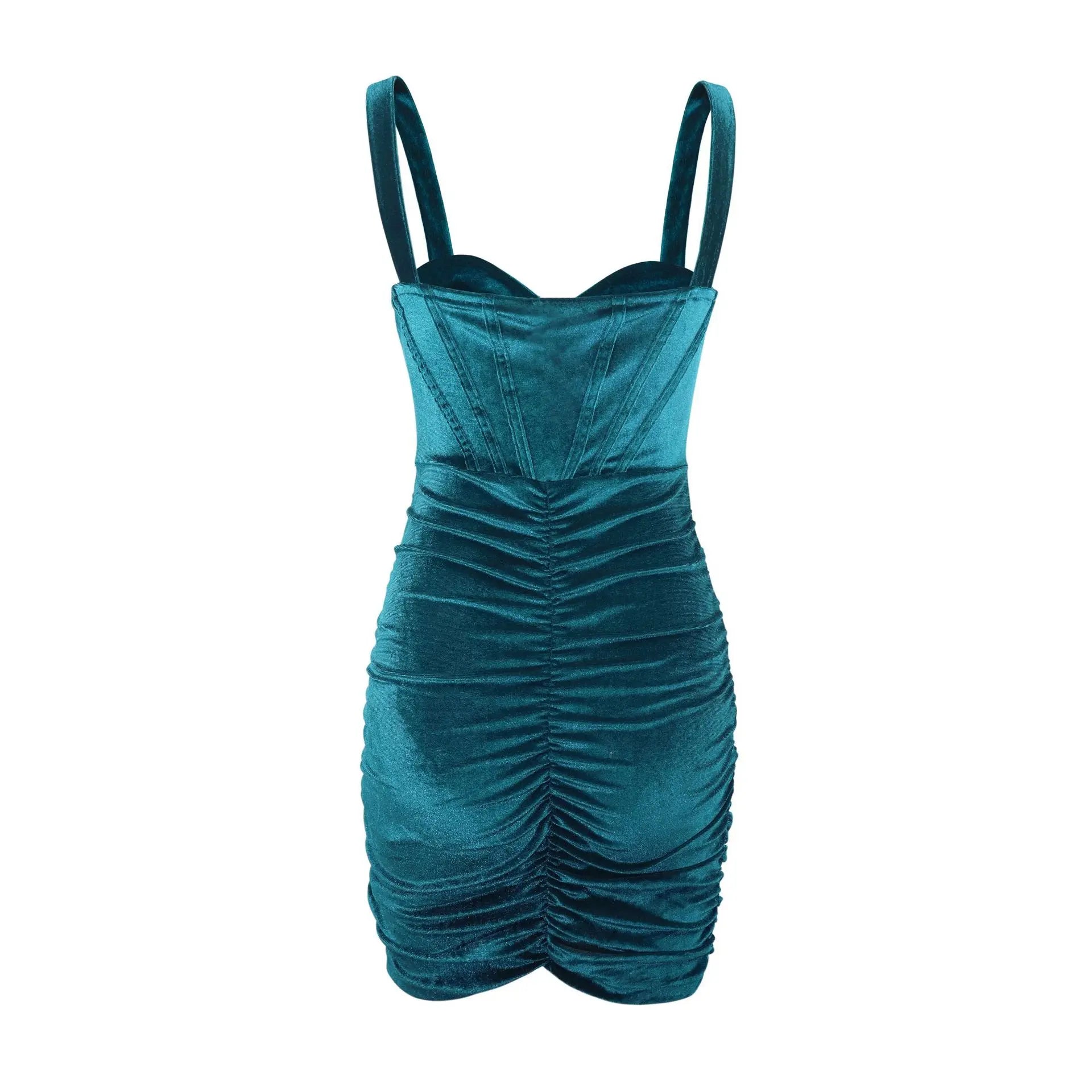 Green Velvet Dress Sexy Strapless Slim Slip Pleated Bodycon Twist Party Dress