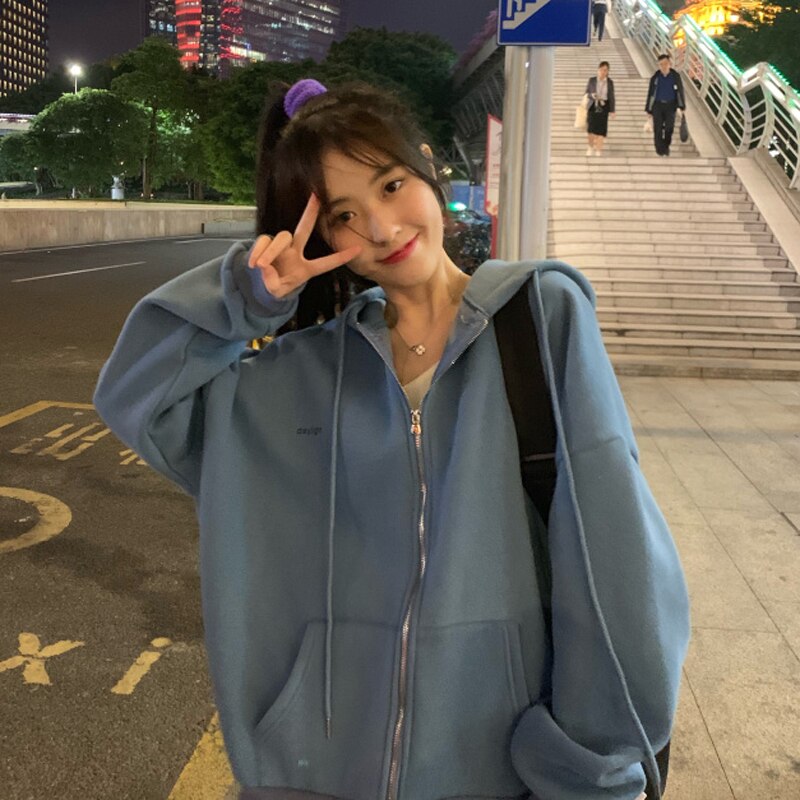 Korean Zip Up Oversized Hoodie