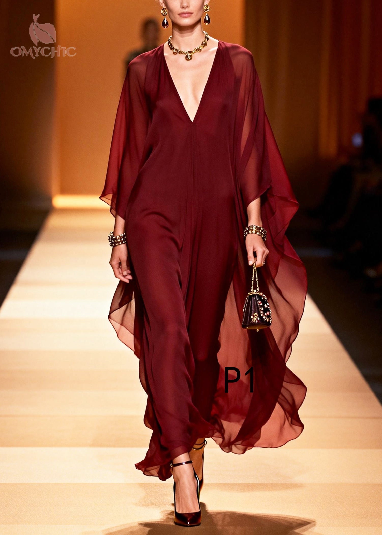 Women Mulberry V Neck Chiffon Vacation Dress Summer