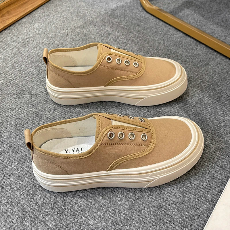 Women Outdoor Walking Canvas Fashion Jogging Slipon Vulcanized Flat Casual Ladies Skateboard