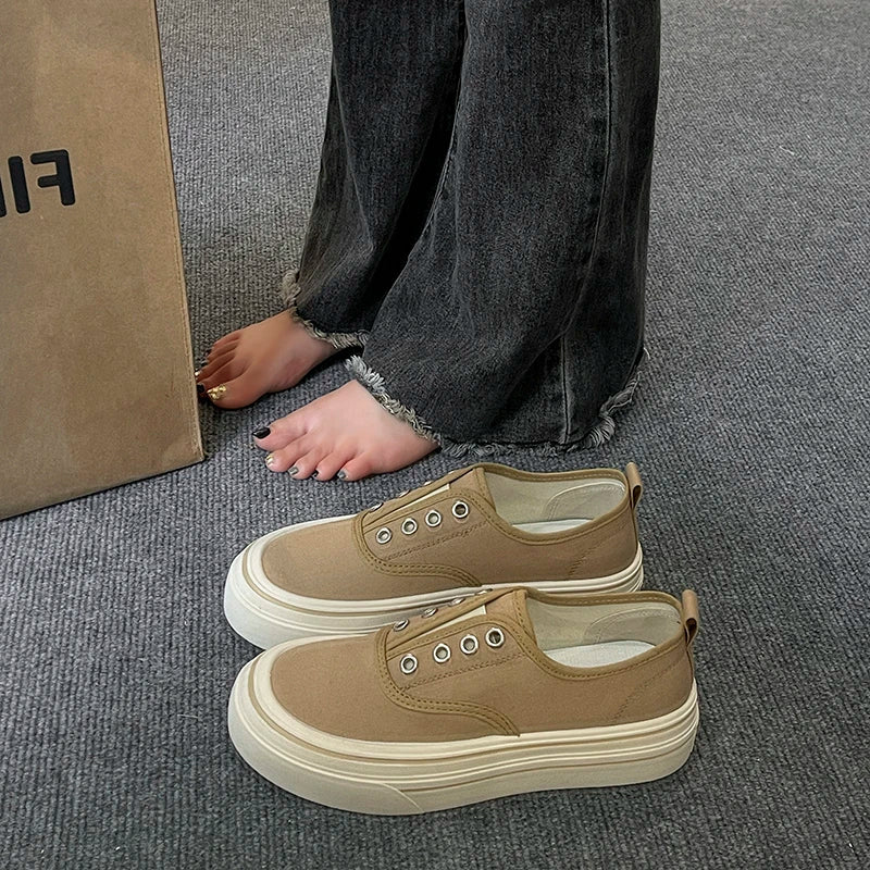 Women Outdoor Walking Canvas Fashion Jogging Slipon Vulcanized Flat Casual Ladies Skateboard