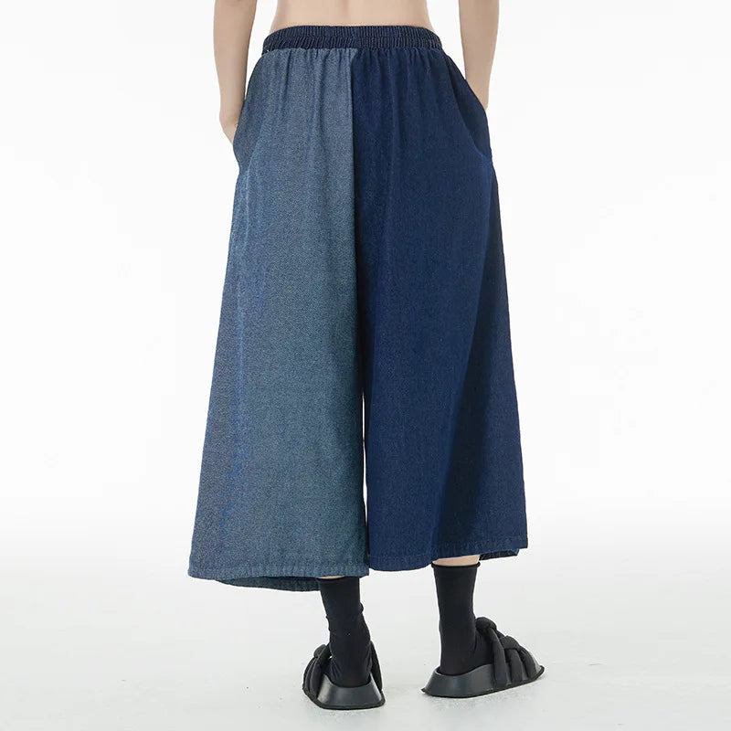 Women Patchwork Casual Denim High Elastic Waist Personality Fashion Loose Wide Leg Korea Spring Autumn New Jean