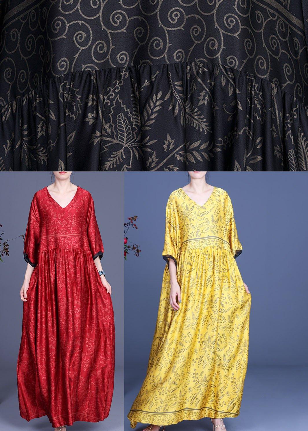 Women Red Print Silk Half Sleeve Summer Dresses
