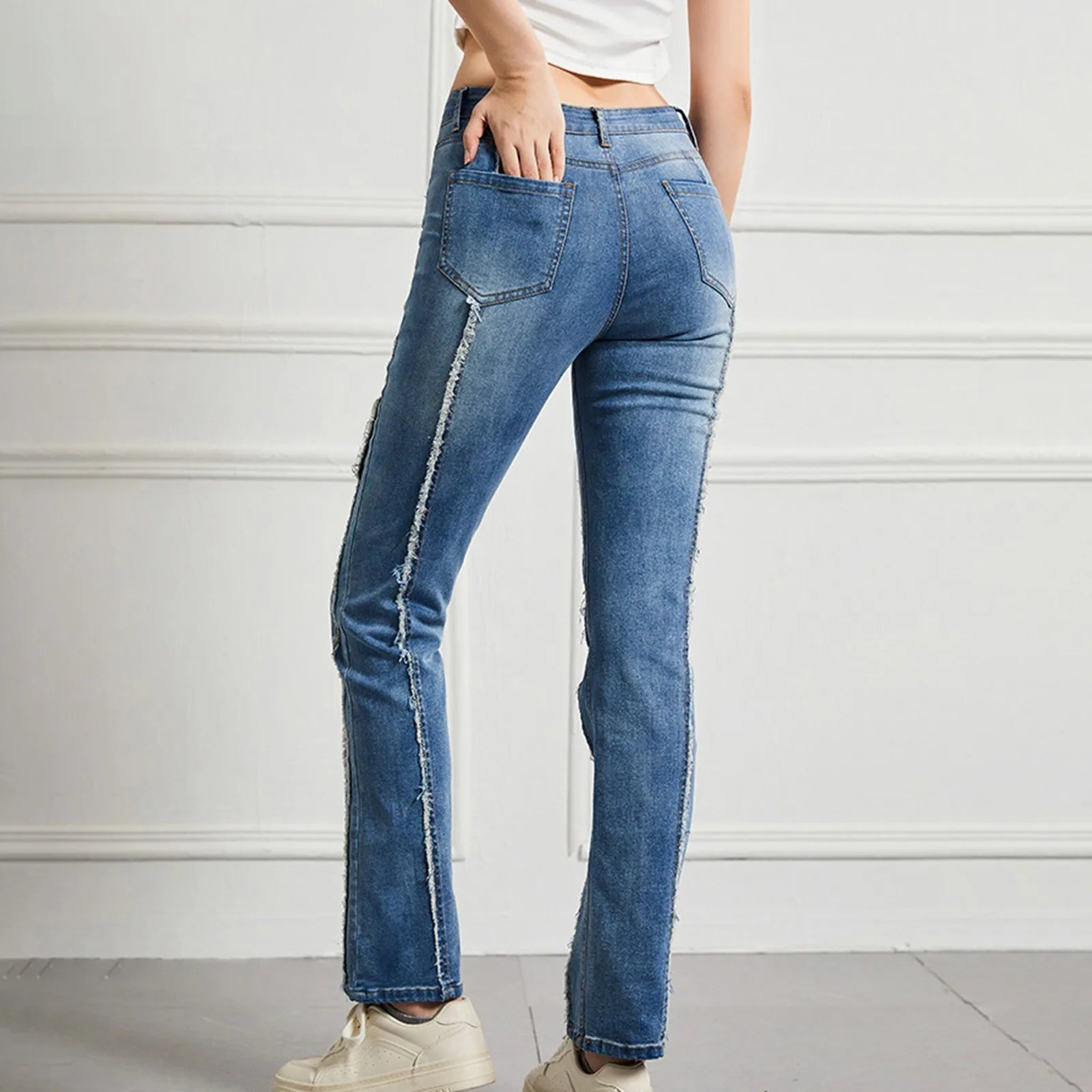 Vintage High Elastic Cargo Pantalones Jeans