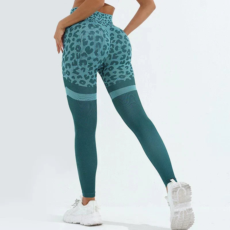 Leopard Seamless Yoga Butt Lifting Outdoor Legging Green / S