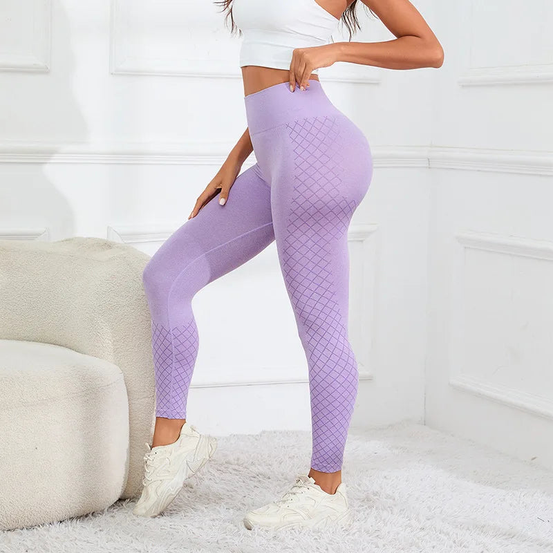 Striped High Waist Hip Lifting Knitting Legging Purple / Xs
