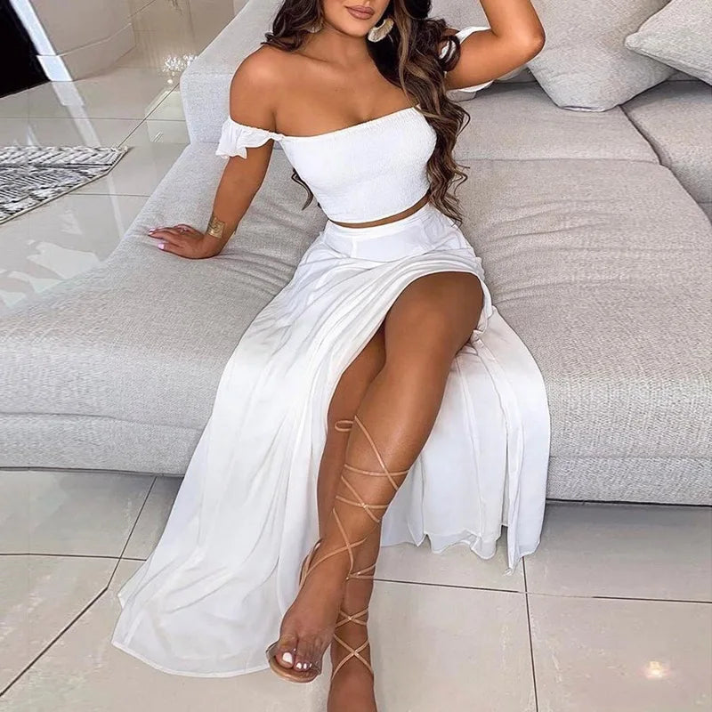 DressBetty - Summer Floral Print Elegant Off Shoulder Split Long Maxi Skirt