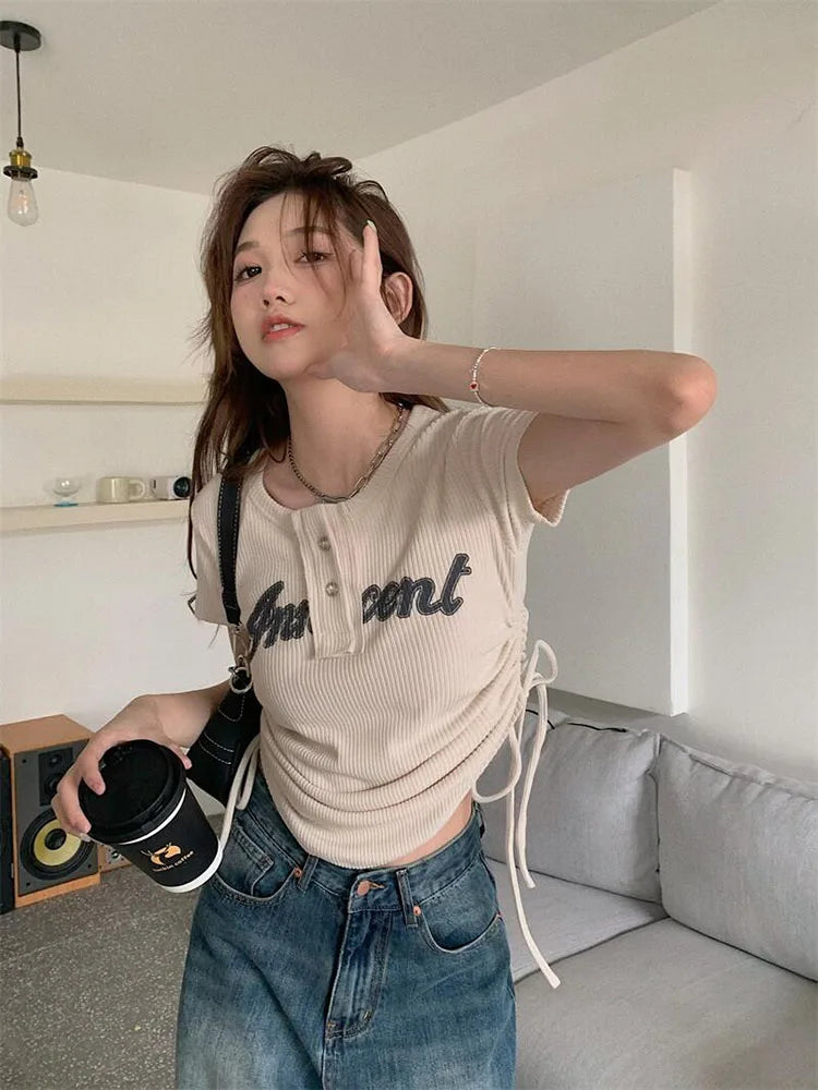 Harajuku Korean Fashion Letter Short Sleeve Aesthetic Top
