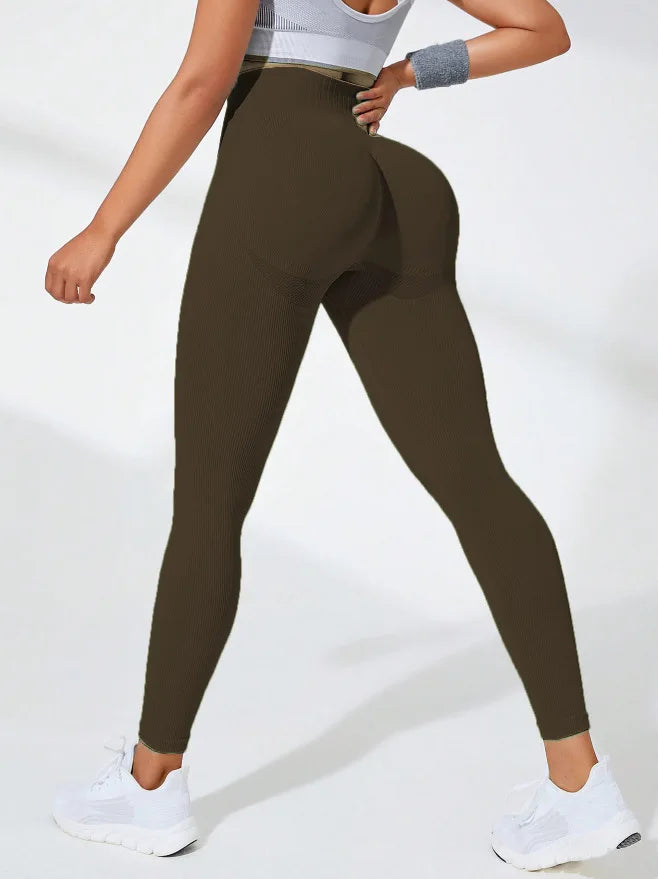 Thread Seamless High Waist Elastic Gym Legging Brown / S