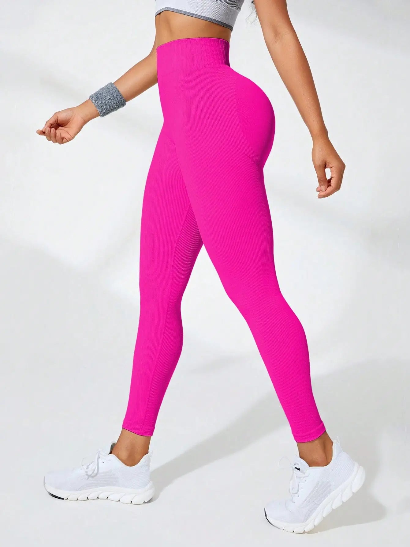 Thread Seamless High Waist Elastic Gym Legging Pink / S