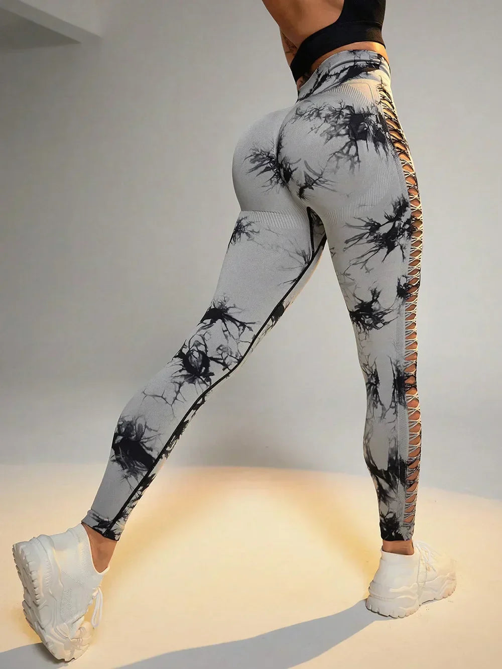 Mesh Out High Waist Push Up Yoga Gym Legging Gray / S