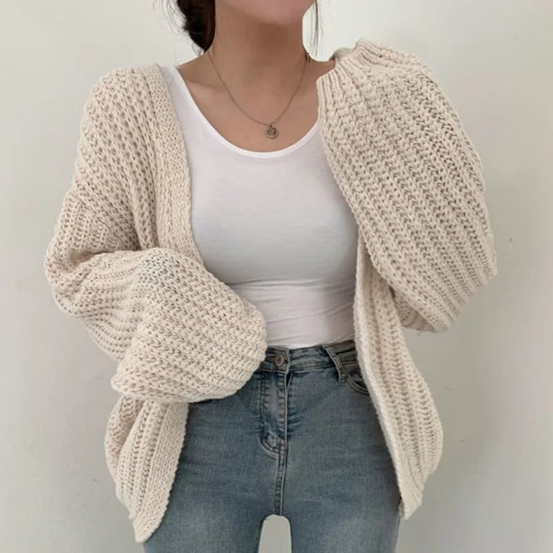 VNeck Oversized Casual Solid Long Sleeve Lazy Elegant Holiday Y2K Streetwear Cardigan