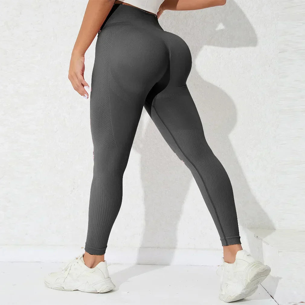 High Waist Seamless Butt Lift Knitting Gym Running Legging Gray / S