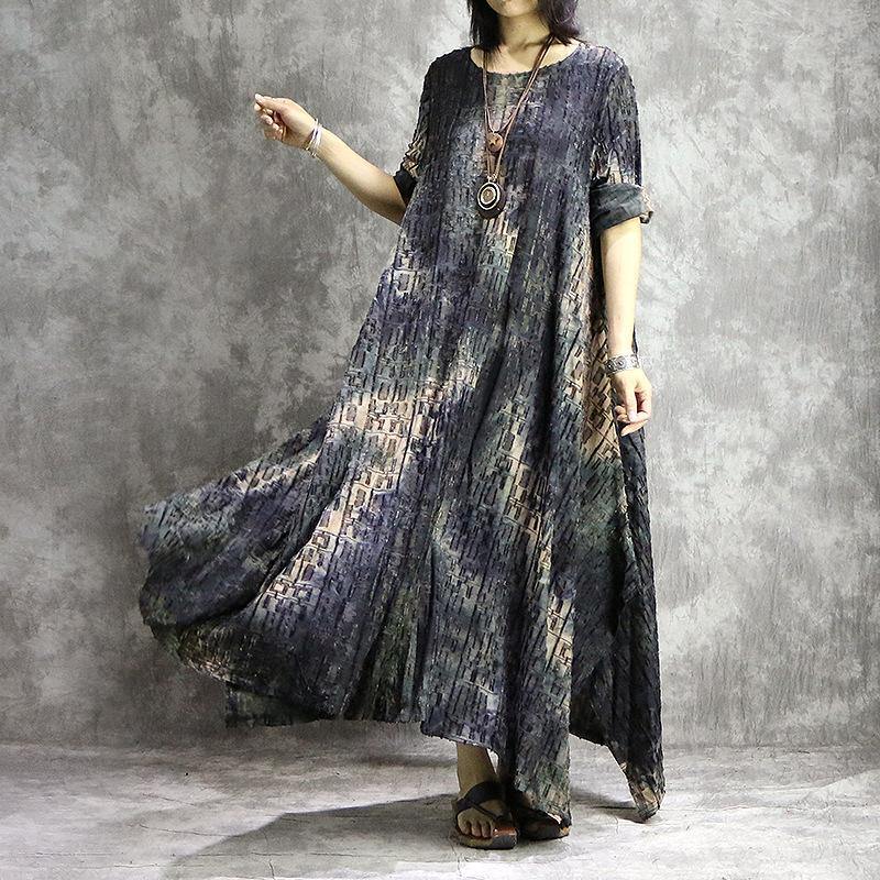 Women asymmetric big hem blended dresses plus size yellow Dress summer prints