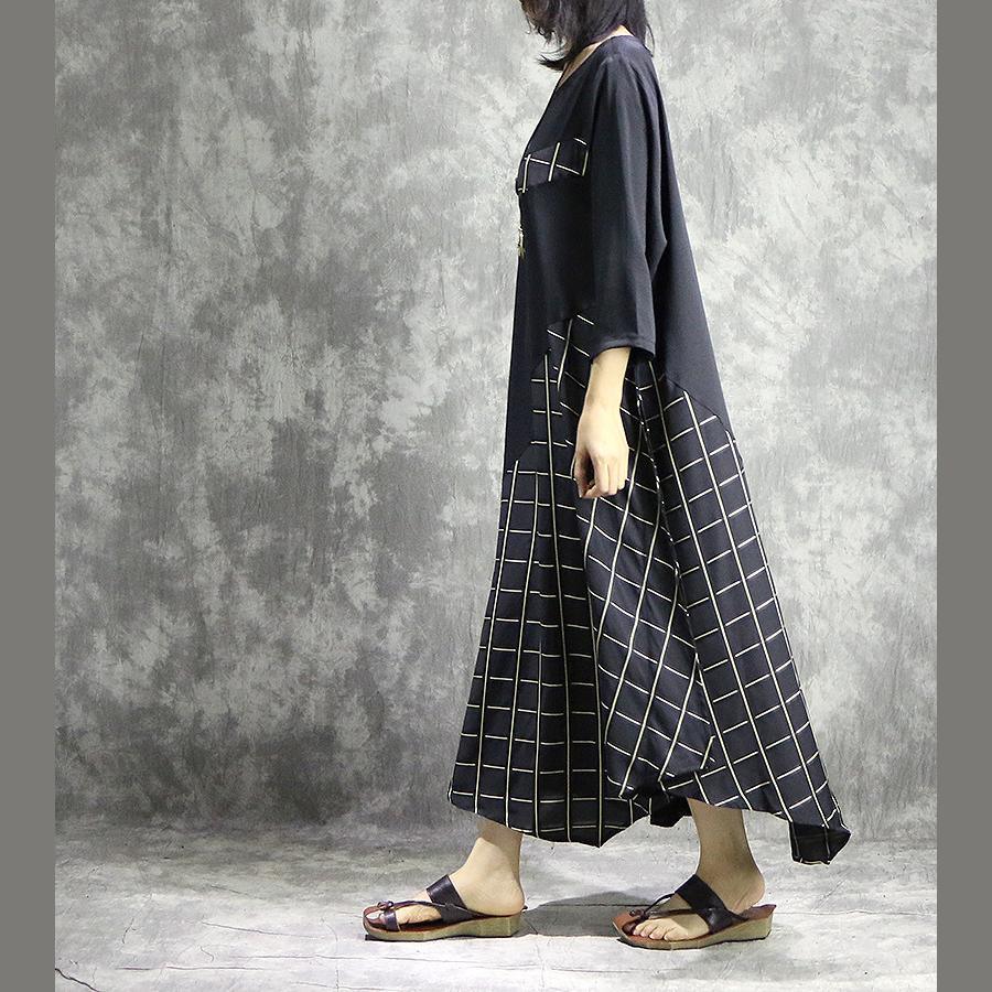Women patchwork silk clothes For Women Fun Work black Maxi Dresses summer