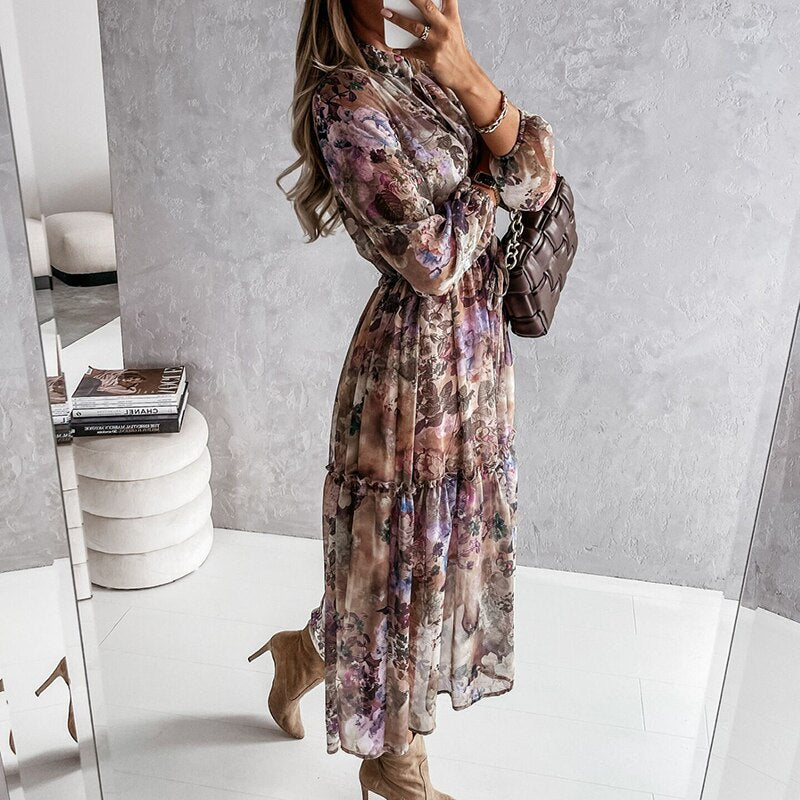 Elegant VNeck Button Dress