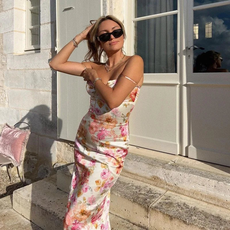 Women's Bodycon Slimfit Halter Summer Fashion Print Traf Fit Midi Dresses