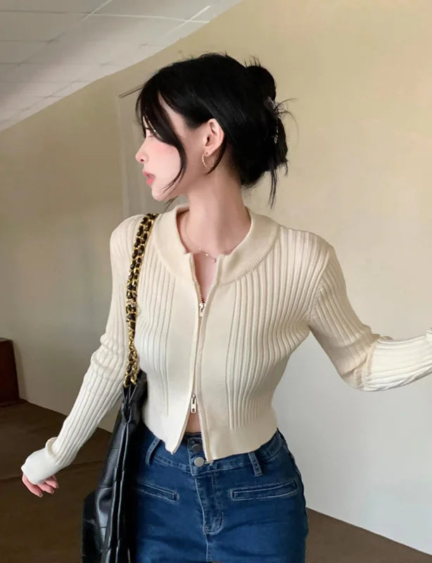 Double-Headed Zipper High Quality Knitted Cardigan Coat white / one size (36-60KG) cardiagn-250126