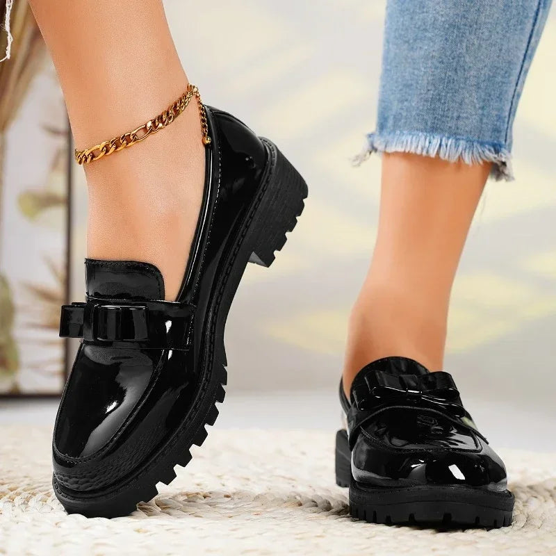 Waterproof ThickSoled Elegant Bow Designer Office Casual Loafers