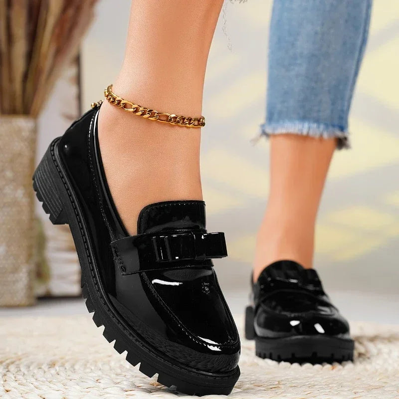 Waterproof ThickSoled Elegant Bow Designer Office Casual Loafers