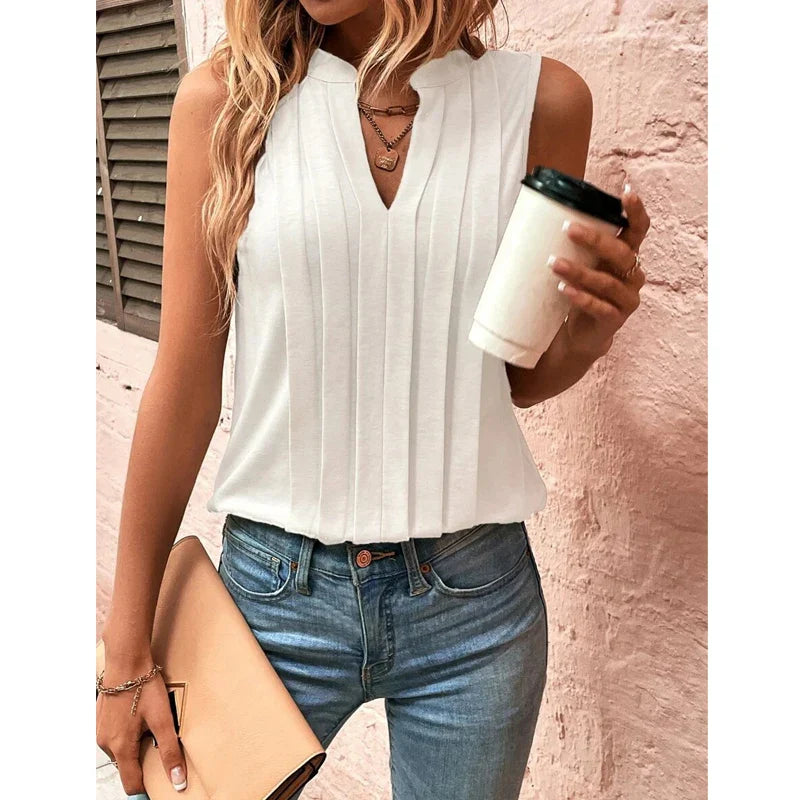 Elegant Ruffled Sleeveless VNeck Tank Top