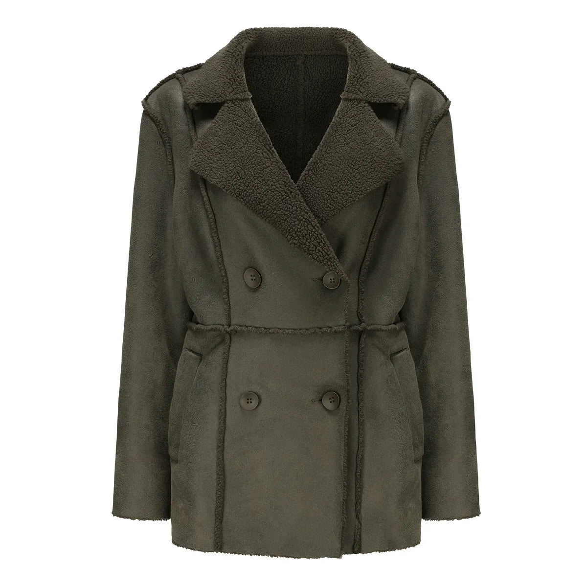 Faux Fur Lined Collar MidLong Winter Fleece Padding Jacket