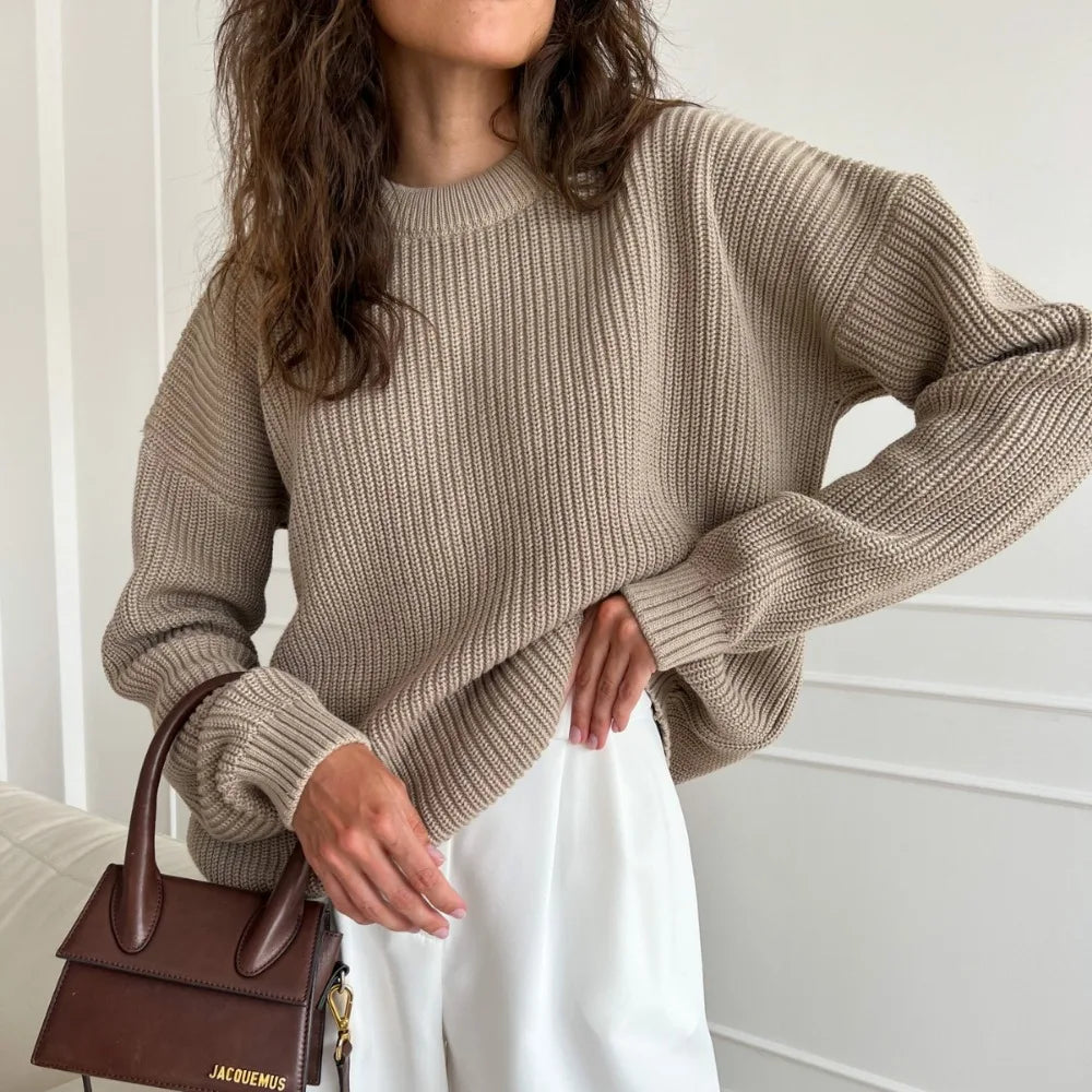 Warm Vintage Green Knitted Oversized Thick Loose White Sweater