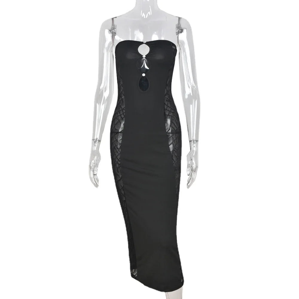 Summer Puss Bag Hip Hollowedout Oneshoulder Club Traf Midi Dresses