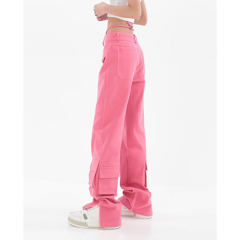 Pocket Straight Vintage Pink Cargo Jeans
