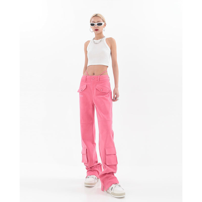 Pocket Straight Vintage Pink Cargo Jeans